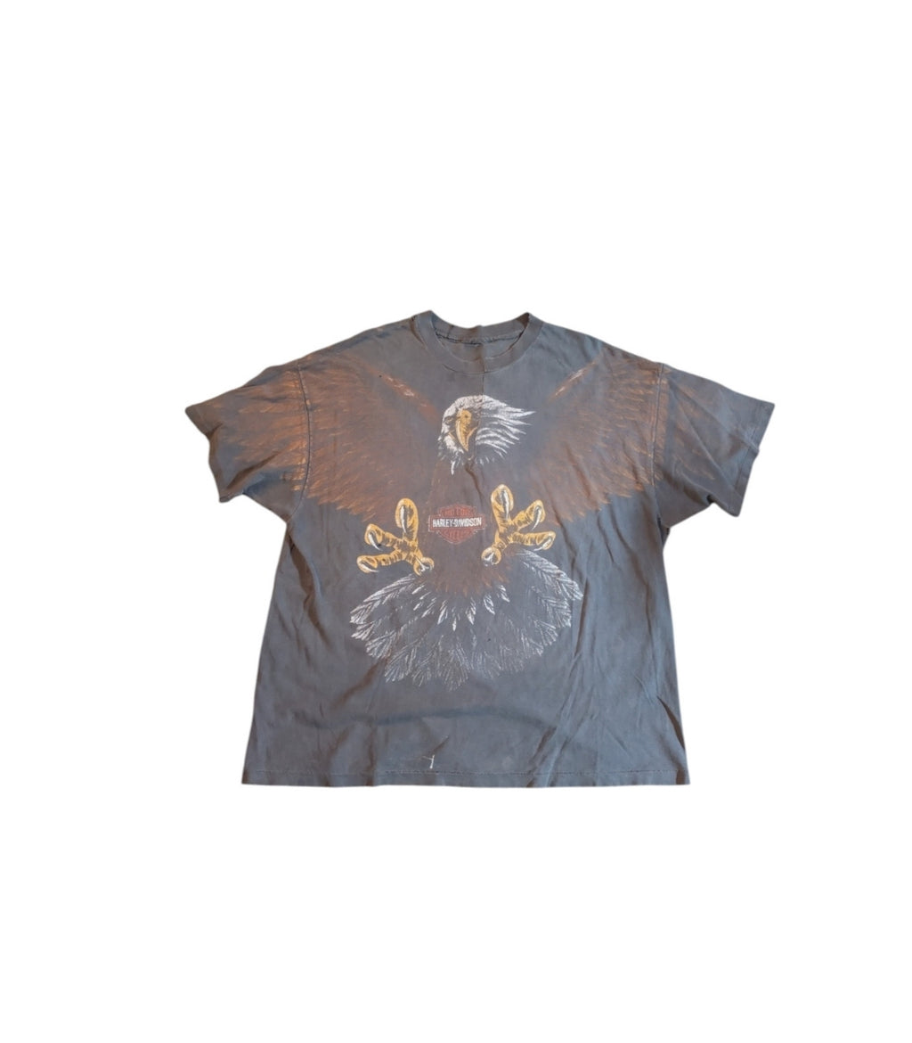 90s Harley Davidson eagle AOP Faded and distressed t-shirt - SIze XL