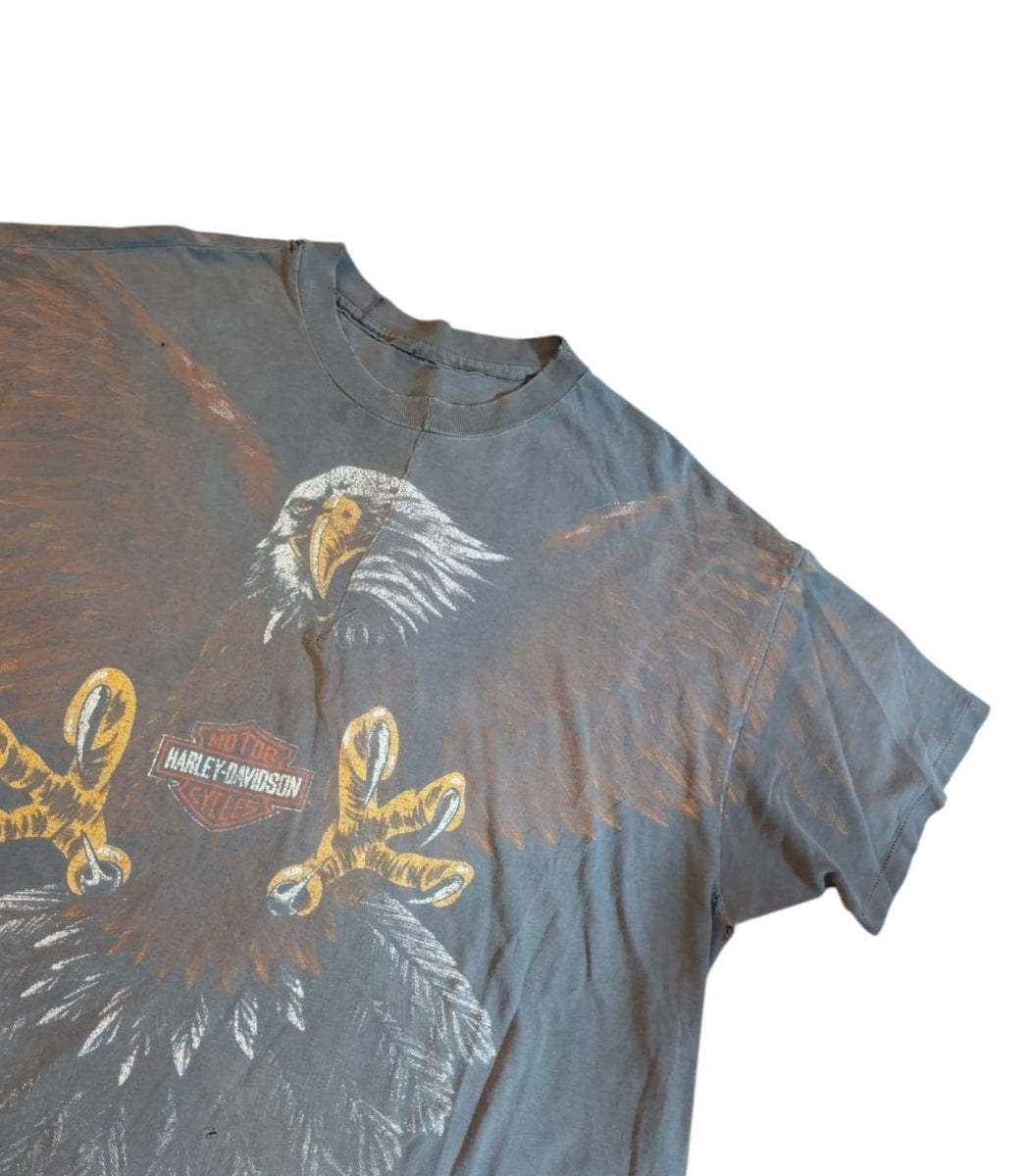90s Harley Davidson eagle AOP Faded and distressed t-shirt - SIze XL