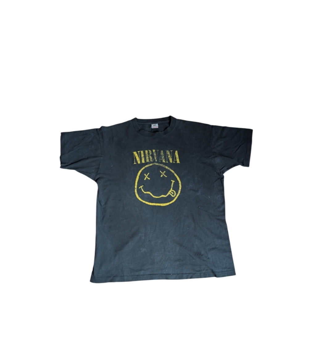 90s Nirvana "Smiley" distressed and faded t-shirt - Size XL